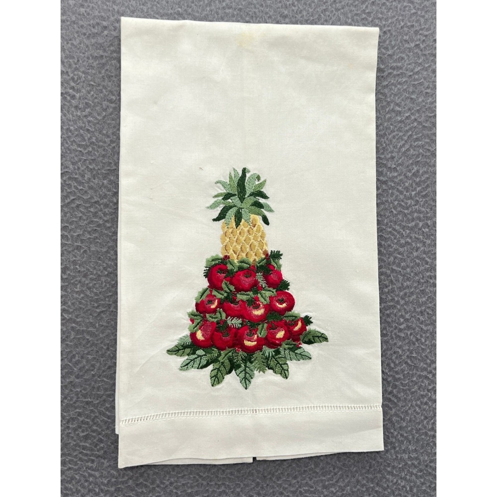 C&F Enterprises White Cotton Guest Towel Embroidered Pineapple Apple Fruit Tree